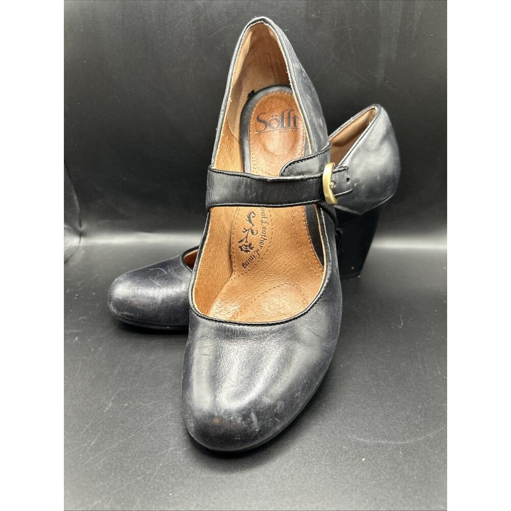 Sofft Miranda Women's Mary Jane Pumps Sz 8M Black Leather Block Heel Comfy Shoe